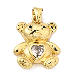 Прозрачный Кулон из циркония, медведь, без свинца и без кадмия, долговечный, реальный 18 k позолоченный, прозрачные, 20.5x17x5 мм, отверстие : 3.5x4.5 мм