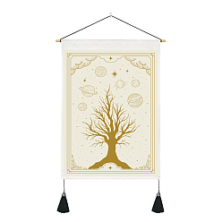 Floral White Bohemian Style Polyester Wall Hanging Tapestry, Vertical Tree of Life Pattern Tapestry, for Home Decoration, Rectangle, Floral White, 500x350mm
