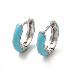Dark Turquoise Enamel Hoop Earrings, Stainless Steel Color 316 Surgical Stainless Steel Jewelry for Women, Dark Turquoise, 13x14x3mm, Pin: 1mm