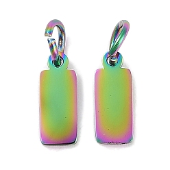 Rainbow Color Ионное покрытие (ip) 304 подвески из нержавеющей стали, с целью перехода в кольце, зеркальная полировка, прямоугольный шарм, штамповка пустой метки, Радуга цветов, 10x4x1 мм, отверстие : 2.5 мм