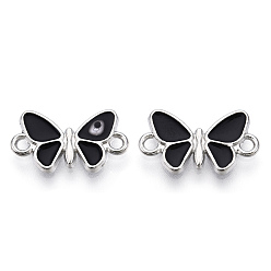 Black Alloy Enamel Connector Charms, Cadmium Free & Lead Free, Butterfly with Evil Eye Links, Platinum, Black, 10x17.5x2mm, Hole: 1.6mm