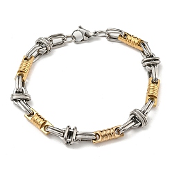 Golden & Stainless Steel Color Two Tone 304 Stainless Steel Column & Oval Link Chain Bracelet, Golden & Stainless Steel Color, 8-5/8 inch(22cm), Wide: 10mm