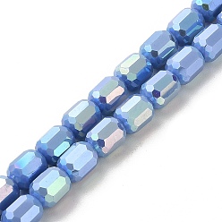 Bleu Bleuet Perles en verre electroplate, couleur unie opaque, de couleur plaquée ab , facette, colonne, bleuet, 6x7~7.5mm, Trou: 1mm, Environ 72~73 pcs/chapelet, 21.06~21.14'' (53.5~53.7 cm)