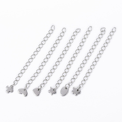 Stainless Steel Color 304 Stainless Steel Chain Extender, with Charms, Stainless Steel Color, 55~59mmx2.8mm