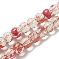 Indian Red Baking Painted Glass Bead Strands, with Glitter Powder, Round, Indian Red, 8x7.5mm, Hole: 1.2mm, about 48pcs/strand, 14.37''(36.5cm)