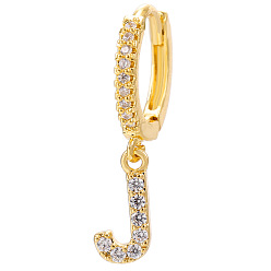 Letter J Clear Cubic Zirconia Initial Letter Dangle Hoop Earrings, Golden Brass Jewelry for Women, Letter.J, 22mm