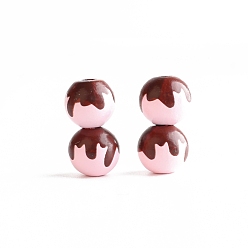 Pink Perles en bois imprimées, rond avec motif chocolat, rose, 16mm