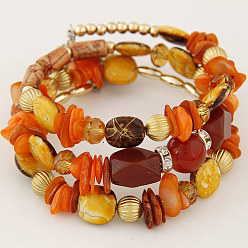 【Orange】_110603190 Boho Multi-layered Stone and Shell Beaded Wrap Bracelet for Women