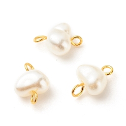 Golden ABS Plastic Imitation Pearl Connector Charms, with Brass Double Loops, Heart, Golden, 12.5~13x9x6mm, Hole: 1.8~2mm