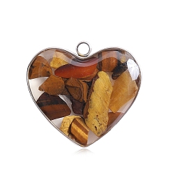 Tiger Eye Natural Tiger Eye Pendants, with Stainless Steel Findings, Heart Charms, 20mm
