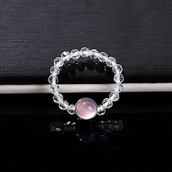 Natural Agate Natural Quartz Crystal Beads Finger Rings, Natural Pink Agate Stretch Rings for Men Women, Inner Diameter: 18mm