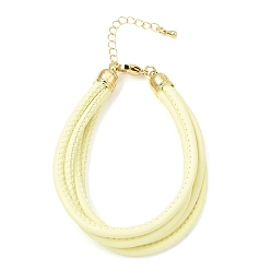Lemon Chiffon Microfiber Leather Multi-strand Cord Bracelets Makings, with Brass Findings and 202 Stainless Steel Lobster Claw Clasps, Golden, Lemon Chiffon, 7.48 inch(19cm)