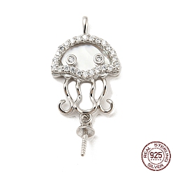 Real Platinum Plated Rhodium Plated 925 Sterling Silverr Micro Pave Cubic Zirconia with Sea Shell Peg Bails, Medusa, Real Platinum Plated, 25x11.5x2.5mm, Hole: 2.5x1.4mm, Pin: 0.7mm