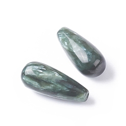 Seraphinite Natural Seraphinite Beads, Half Drilled, Teardrop, 20~20.5x8~8.5mm, Half Hole: 1mm