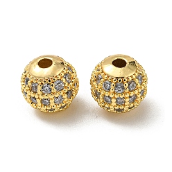 Real 18K Gold Plated Brass Micro Pave Cubic Zirconia Beads, Round, Real 18K Gold Plated, 6mm, Hole: 1.5mm