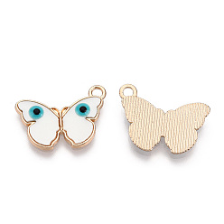 White Rack Plating Alloy Resin Pendants, Evil Eye Butterfly Charms, with Enamel, Light Gold, Cadmium Free & Nickel Free & Lead Free, White, 19x26x3mm, Hole: 2.5mm