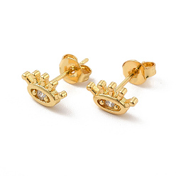 Real 18K Gold Plated Rack Plating Brass Pave Clear Cubic Zirconia Eye Stud Earrings, Long-Lasting Plated, Lead Free & Cadmium Free, Real 18K Gold Plated, 9x5.5mm, Pin: 0.7mm