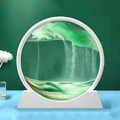 Medium Sea Green Glass 3D Hourglass Quicksand Display Decorations, for Kitchen Office Desk Book Shelf Cabinet Home Decor, Flat Round, Medium Sea Green, 250x40x265mm