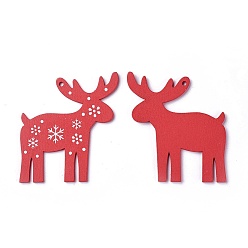 Red Poplar Wood Pendants, Dyed, Christmas Reindeer/Stag, Red, 69x63x3mm, Hole: 2.5mm