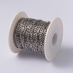 Stainless Steel Color 304 Stainless Steel Figaro Chains, Unwelded, with Spool, Stainless Steel Color, 4x3x0.8mm, 6.5x3x0.8mm, about 65.61 Feet(20m)/roll