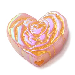 Pink Metal Enlaced Heart Rose Opaque Acrylic Bead, DIY Jewelry Bead, Pink, 19.5x23x9.5mm, Hole: 3.5mm