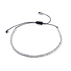 Silver Nylon Thread Braided Beads Bracelets, with Glass Seed Beads and 304 Stainless Steel Beads, Silver, 1-5/8 inch~2-3/4 inch(3.9~7cm)