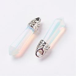 Opalite Opalite Pointed Pendants, with Platinum Tone Alloy Findings, Bullet, 33~40x8~9x8~9mm, Hole: 3x4mm