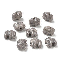 Dark Gray Vintage Handmade Porcelain Beads, Fancy Antique Glazed Porcelain, Elephant, Dark Gray, 10x12.5x7mm, Hole: 1.8mm