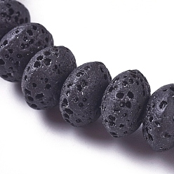 Черный Бусы из натуральной лавы, окрашенные, рондель, чёрные, 8x5 мм, отверстие : 1.8 мм, около 38 шт / нитка, 7.48 дюйм (19 см)