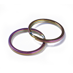 Rainbow Color Ion Plating(IP) 304 Stainless Steel Split Key Rings, Keychain Clasp Findings, Rainbow Color, 25x2mm