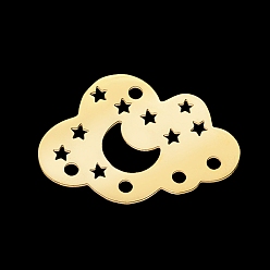 Golden 201 Stainless Steel Chandelier Components Links, Laser Cut, Cloud with Moon and Star, Golden, 17x25x1mm, Hole: 1.6mm
