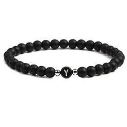 Dumb Black Stone Y 6mm Matte Agate Stone Beaded Letter Bracelet for Men and Couples Jewelry
