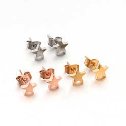 Mixed Color 304 Stainless Steel Ear Studs, Hypoallergenic Earrings, Star, Mixed Color, 7x7x1.3mm, Pin: 0.8mm