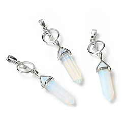 Opalite Opalite with Brass Pendants, Cadmium Free & Lead Free, Bullet Shaped, 65~70mm, Hole: 4.6mm