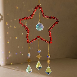 Красный Камень Подвеска-ловец солнца из красной яшмы и хрустального стекла, создатель радуги, украшение сада и дома своими руками, звезда, 440 мм