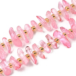 Pink Природных кристаллов кварца бисер нитей, граненые, окрашенные, палочка для наггетсов, с бисером, розовые, 11~25x3~9x4~10 мм, отверстие : 1~1.2 мм, около 19~26 шт / нитка, 7.09~7.48'' (18~19 см)
