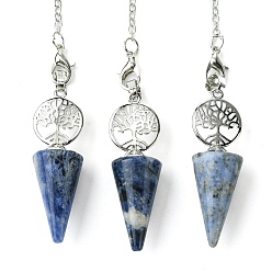 Содалитовое Биолокационный маятник из натурального содалита, большие подвески, с древом жизни, покрытие стойки, фурнитура из латуни с платиновым покрытием, без кадмия и без свинца, 220~240 мм, отверстие : 1.5~2 мм