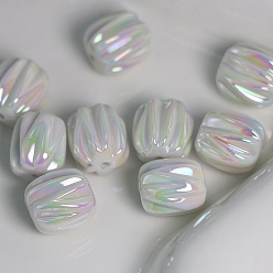 Colorful UV Plating Rainbow Iridescent Acrylic Beads, Grooved, Lantern, Colorful, 13.3x11mm, Hole: 1.5mm