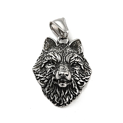 Antik Silber Farbe 304 Edelstahl Anhänger, Wolf, Antik Silber Farbe, 34.5x29x14.5 mm, Bohrung: 4x8 mm