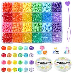Mixed Color DIY Bracelet Making Kit, Including Heart & Word & Heart Acrylic & Plastic Barrel Beads, Elastic Thread, Plastic Topsy Tail Hair Styling Braiding Tool, Mixed Color, 851Pcs/set