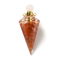 Красный Агат Подвески для флаконов с натуральным сердоликом, подвески в виде граненых конусов из смолы с завинчивающейся крышкой из позолоченной латуни, 46.5~48x19~20x17~18 мм, отверстие : 1.8 мм