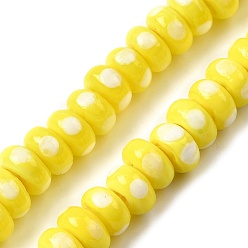 Желтый Бусины лэмпворк , рондель с горошком, желтые, 9.5~10x5 мм, отверстие : 1.8 мм, около 40 шт / нитка, 8.27'' (21 см)
