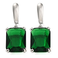 Зеленый Прямоугольные серьги-кольца с паве из кубического циркония из латуни для женщин, платина, зелёные, 32x13 мм