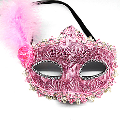 Rose Nacré Mascarade de plumes masques, masque de broderie scintillant, pour les accessoires de costumes de fête, perle rose, 250x200mm