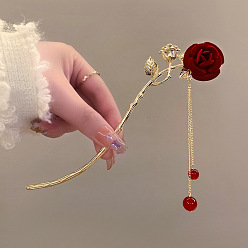 1# Exquisite Tassel Hairpin in Ancient Style - (Burgundy) Exquisite tassel hairpin with vintage charm for Hanfu bride updo - Elegant and delicate.