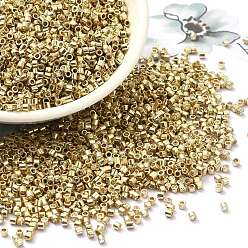 Light Gold Plated Electroplate Glass Seed Beads, Metallic Colours, Cylinder, Light Gold Plated, 2x1.5mm, Hole: 1mm, about 58967pcs/pound