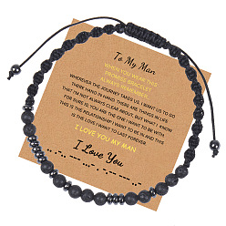 To My Man I Love You" Morse Code Bracelet with Black Lava Stone Card, Women's Gift