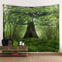 Green Fantasy Polyester Forest Tree Wall Hanging Tapestry, Nature Green Tapestry for Bedroom Living Room Decoration, Rectangle, Green, 730x900mm