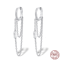 Platinum Rhodium Plated 925 Sterling Silver Hoop Earrings, Chains Tassel Earrings, with with 925 Stamp, Platinum, 40mm