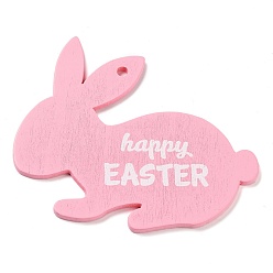 Rabbit Easter Theme Single Face Printed Wood Pendants, Easter Charms, Rabbit, 82x89.5x3mm, Hole: 4.5mm